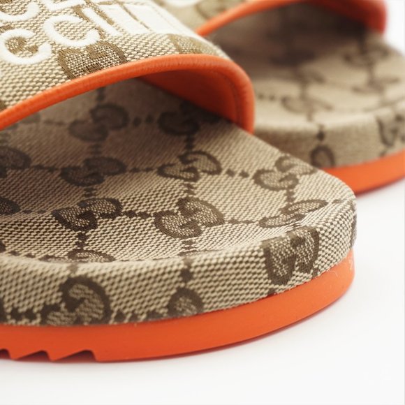 New in Blemished Box Women's The North Face x Gucci Beige & Orange Slides US 6 - Picture 8 of 16